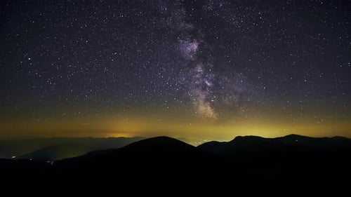 Time Lapse of the Milky Way the Silhouette of the Mountain Landscape