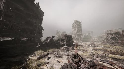 Devastation in a City Reduced to Rubble After Military Conflict