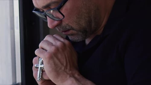 Man Is Holding Christian Jesus Religious Symbol Cross For Pray 2