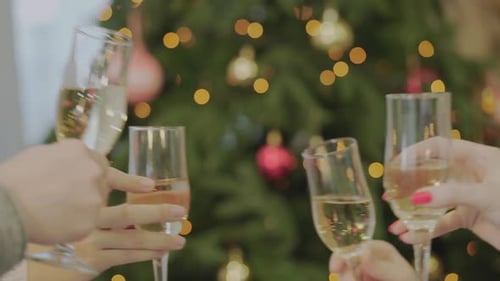Amigos brindando com taças de champanhe na festa de Natal