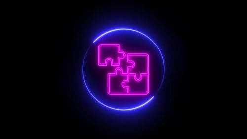 Glowing Neon Puzzle Icon Animated Loop