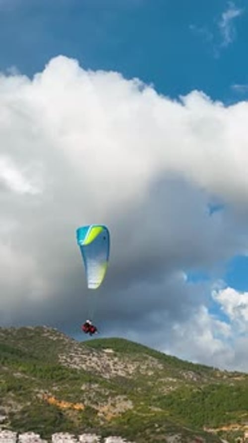 Vertical Video Paragliding Aerial View Turkey Alanya