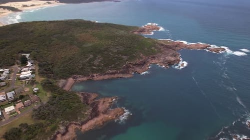 Boat Harbour Headland Covered With Vegetation In Port Stephens, New South Wales, Australia. aerial p