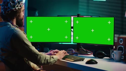 Transhumanist Using Neuroscience to Gain Digital Soul Through Chroma Key PC