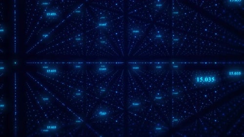 Flying In To The Number Randomly Changing Animation. Digital Data Number Tech Background.