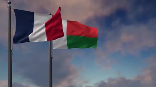 Madagascar Flag Waving Along With The National Flag Of The France - 2K