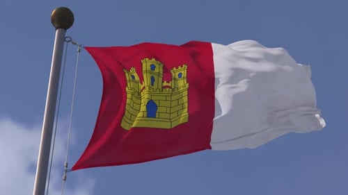 Realistic Waving Flag with Castle Emblem