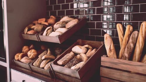 Fresh Bread on Shelves in Bakery