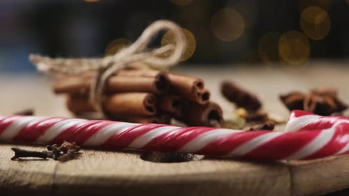 Holiday Spices and Candy Cane Close Up