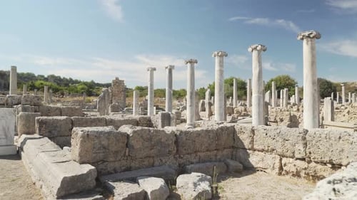 Scenic ruins of the agora in Perge (Perga) at Turkey