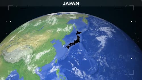 Futuristic Earth Globe Zoom to Japan Highlight