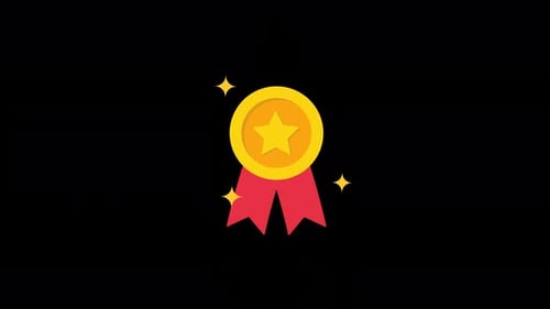 Animated Flat Design Golden Award Medal With Ribbons