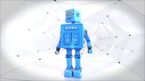 Blue Cartoon Robot Assembly and Reveal Animation