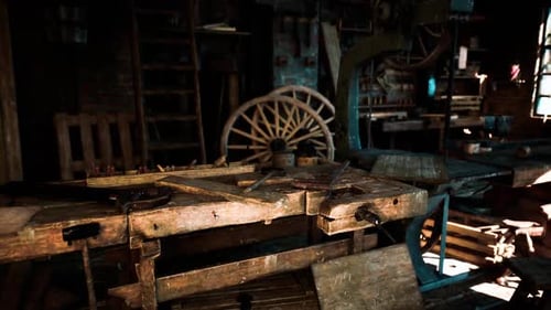 Old Carpentry Workshop Filled with Vintage Tools and Rustic Charm