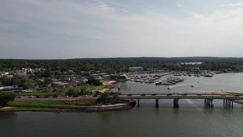 Bridge entering Sag Harbor, Long Island, drone shot