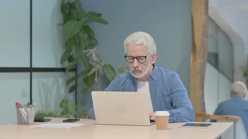 Senior Adult Working on Laptop in Office