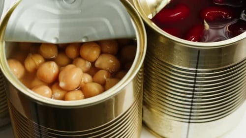 Canned Red Bans Preserved Beans Rotating Background Close Up Side View Organic Steamed Beans Pickled