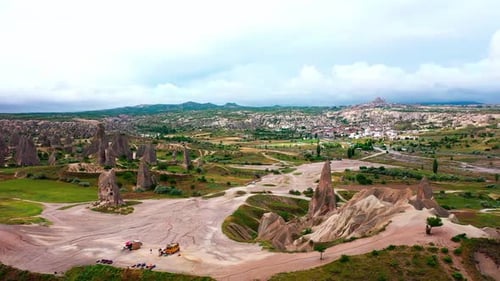 Aerial View of unique rock formations in Cappadocia, Turkey