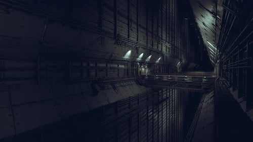 Flying Through Futuristic Sci-Fi Industrial Corridor Loop