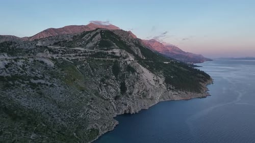 Makarska Riviera in Croatia, drone aerial view ocean with mountains in Croatia. south croatia landsc