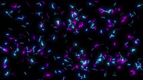 Анимация частиц на черном фоне, светящаяся неоновая частица, случайно движущаяся по черному