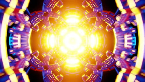 Golden Core Kaleidoscope VJ Loop with Neon Blue Magenta Geometric Spin