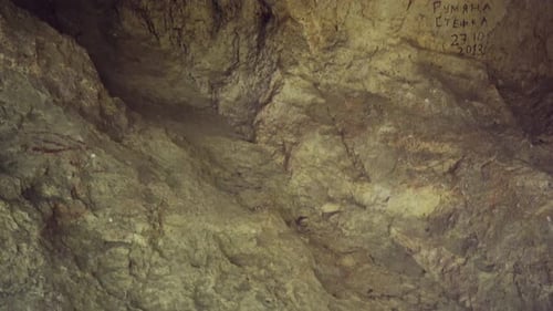 Petroglyphs Inside The Deaf Stones Niche In Haskovo Region, Bulgaria. closeup, tilt-down shot