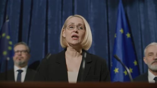 Female Diplomat Speaking at European Union Political Event