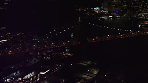 Aerial View of the Brooklyn Bridge Downtown Manhattan New York City At