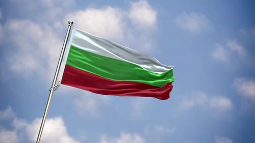 Bulgaria Flag Waving Animation Against Blue Sky