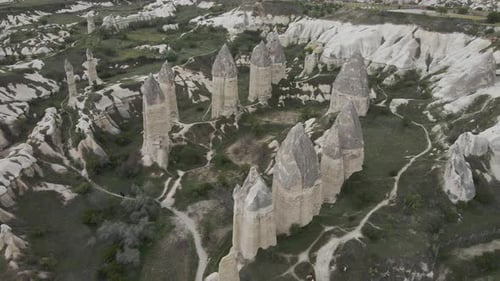 Aerial view of Goreme Valley, Cappadocia, Nevsehir, Turkey.