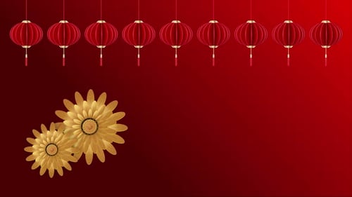 Festive Chinese New Year Lanterns and Golden Flowers Background