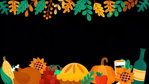 Animated Autumn Harvest Flat Design Frame Border