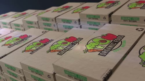 Tracking Camera Shot Over Organic Food Boxes