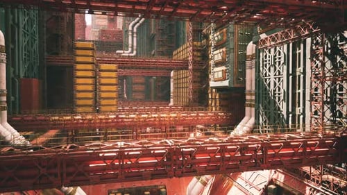 Convoluted Network of Industrial Passages and Scaffolds Inside Factory