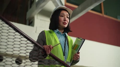Asian Korean Woman Businesswoman Builder Business Manager Female Shouting Screaming Chinese Japanese