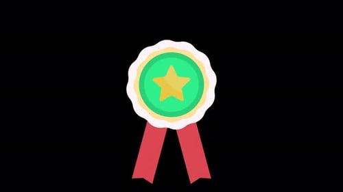 Animated Flat Design Award Ribbon Badge with Star