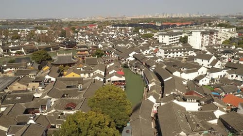 Aerial View of Zhujiajiao Old Town in Shanghai China