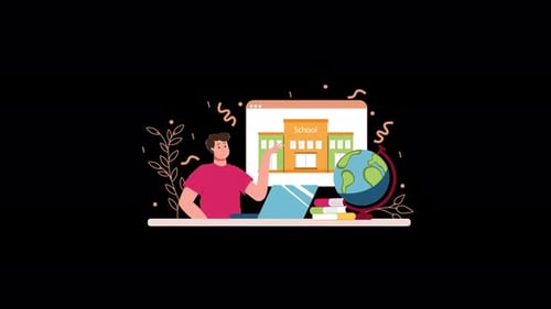 Person studying with a school screen and globe