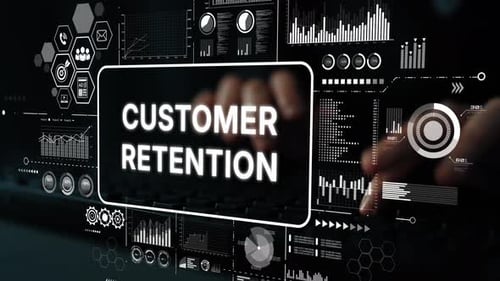 Interface numérique présentant les stratégies de fidélisation de la clientèle avec des graphiques et des éléments de visualisation des données.