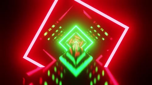New Sci Fi Tunnel Loop With Red And Green Rhombus Vj Background