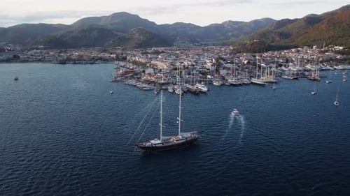 Aerial view of yachts in Marmaris Marina, Turkey