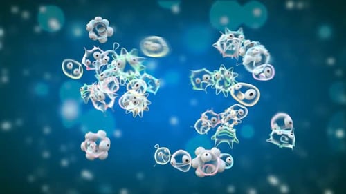 Abstract Microscopic Organisms Floating and Interacting in Biological Fluid