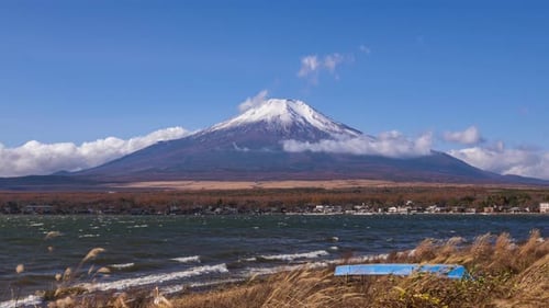 4k Time lapse of Fuji Mountain at Yamanaka Lake,Japan