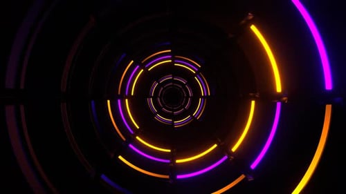 Purple And Orange Neon Light Rings Tunnel Background Vj Loop In 4K