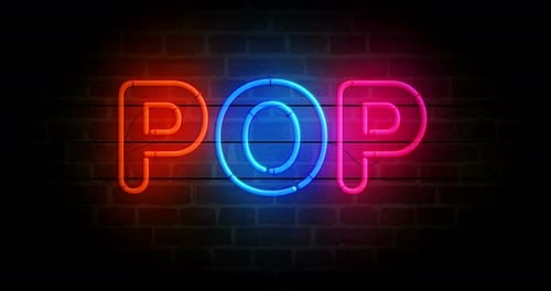 Pop disco music neon on brick wall loop