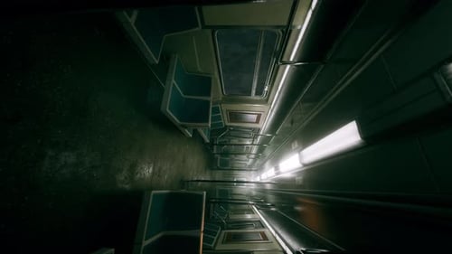 Vertical Empty Metal Subway Train in Urban Chicago