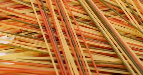 Pasta Backgroud Macro View of Dry Authentic Italian Colorful Spaghetti