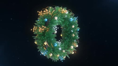 Christmas Wreath 3D Animation with Festive Ornaments and Snowfall