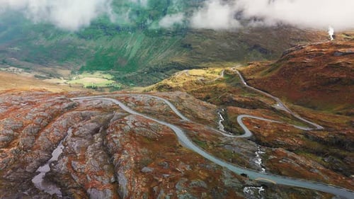 The beautiful Geirangervegen of Norway, shot in the autumn season (drone footage)